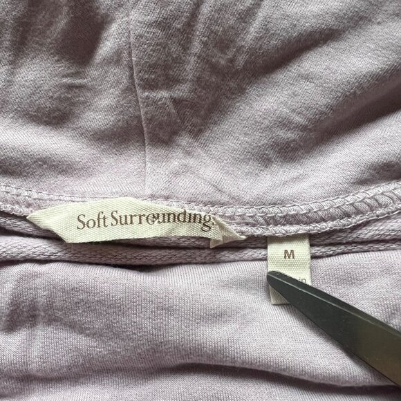 Soft Surroundings Size M Taupe Drawstring Cowl Funnel Neck Long Sleeve Shirt Top - Picture 3 of 12